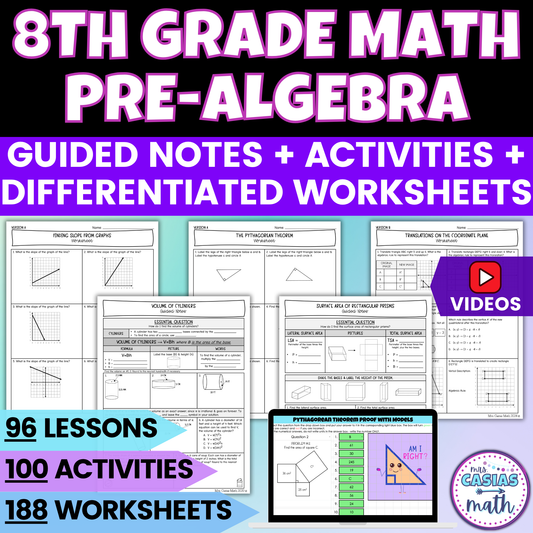8th Grade Math Notes, Worksheets and Activities BUNDLE Entire Year