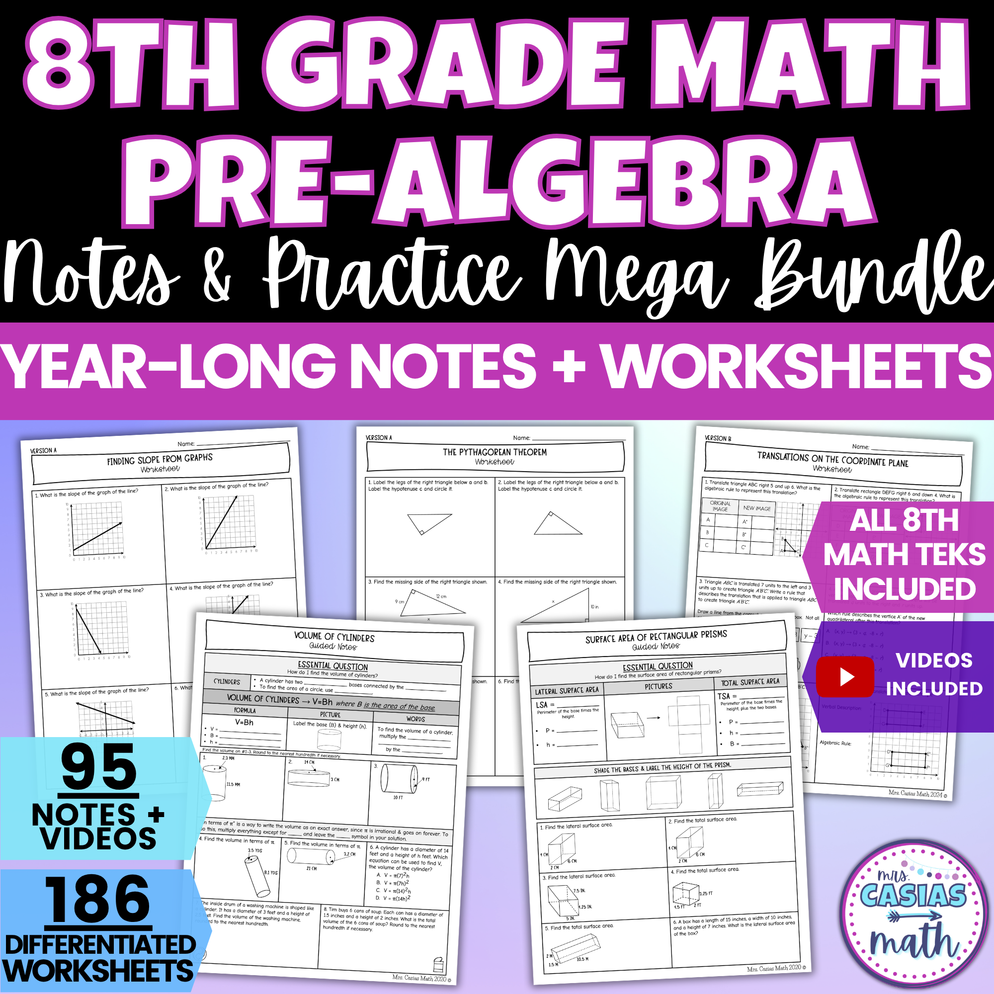 8th Grade Math Notes and Worksheets BUNDLE Entire Year – Casias Math