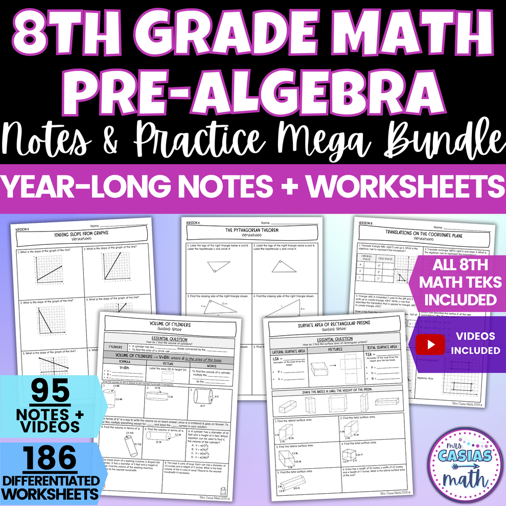Grade 8 Maths Notes.pdf 8th Grade Math Notes and Worksheets BUNDLE Entire Year – Casias Math