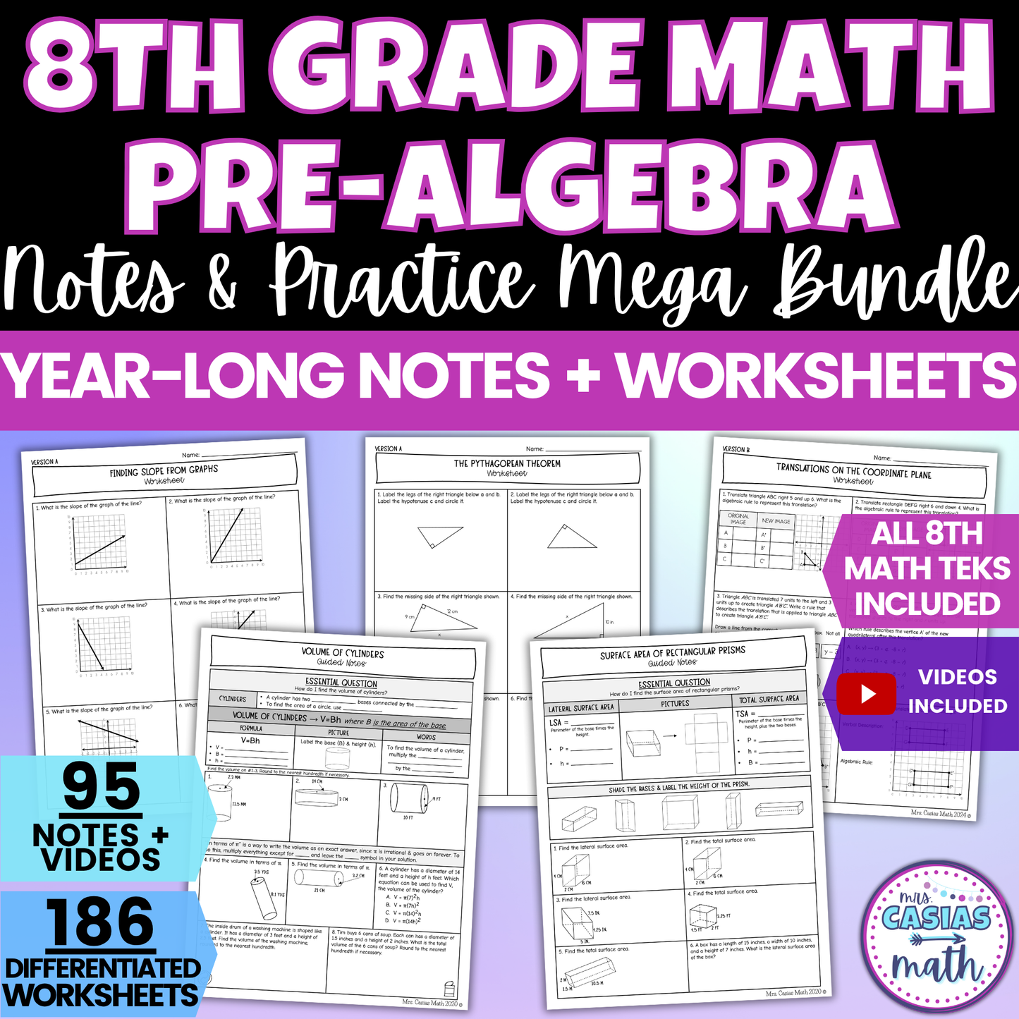 8th Grade Math Notes and Worksheets BUNDLE Entire Year