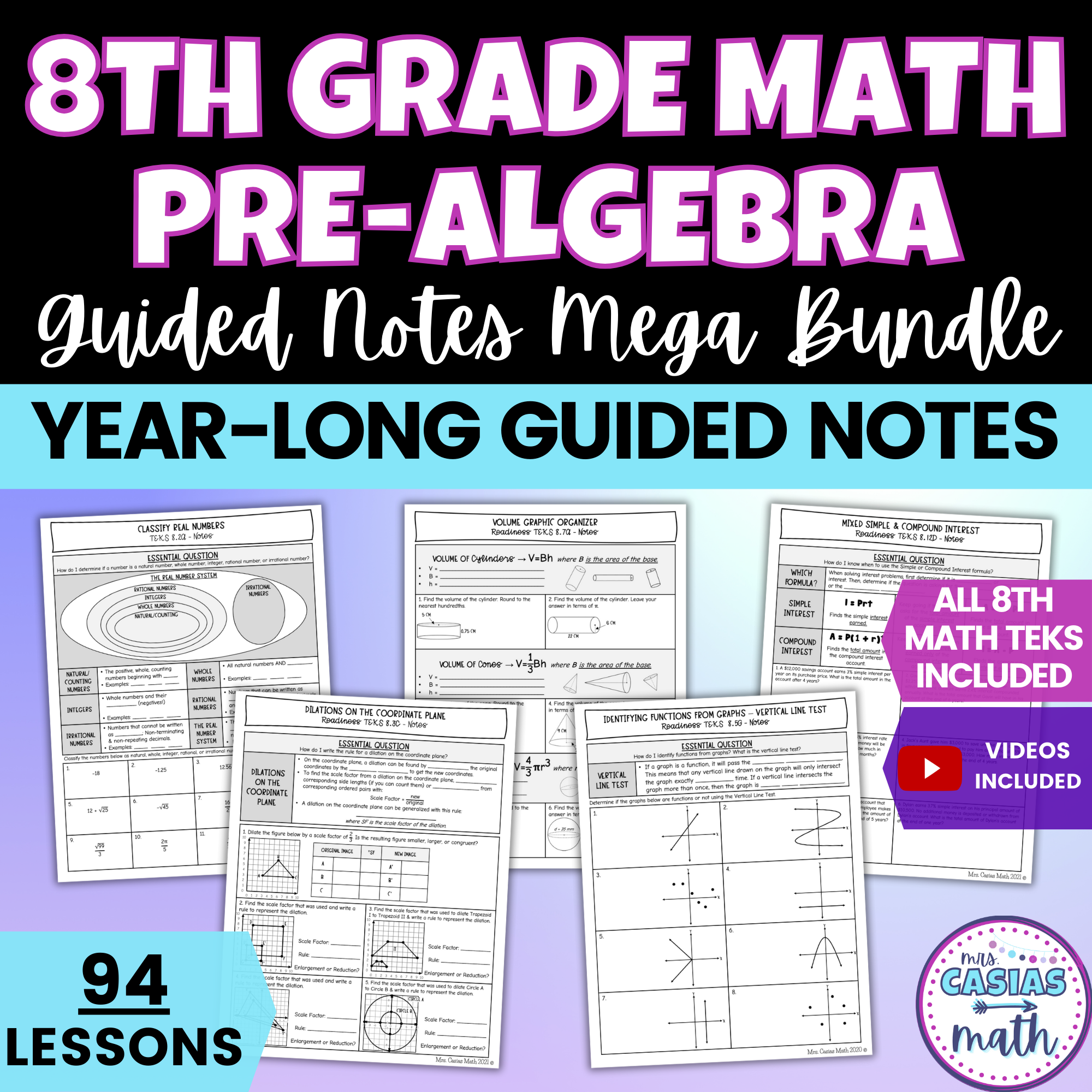 8th Grade Math Guided Notes Lessons BUNDLE Entire Year – Casias Math