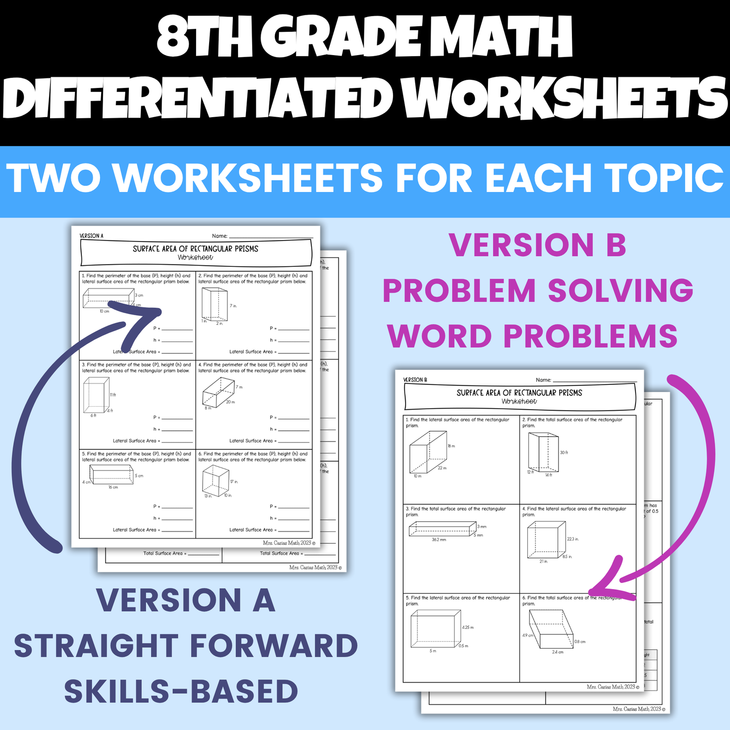 8th Grade Math Differentiated Worksheets BUNDLE Entire Year