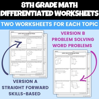 8th Grade Math Differentiated Worksheets BUNDLE Entire Year
