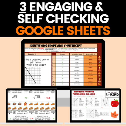 Thanksgiving Math Activities 8th Grade Google Sheets and Worksheets BUNDLE