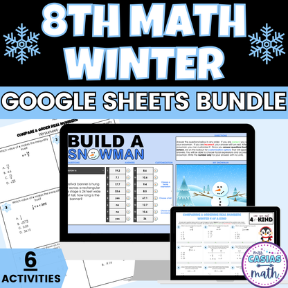 8th Grade Math Winter Activities Google Sheets and Worksheets BUNDLE