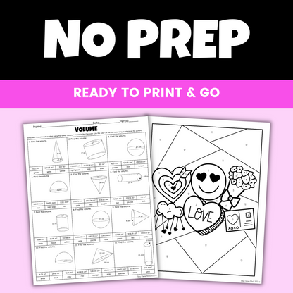 Valentines Day Math Activity Volume Cylinders Cones Spheres Coloring Worksheet