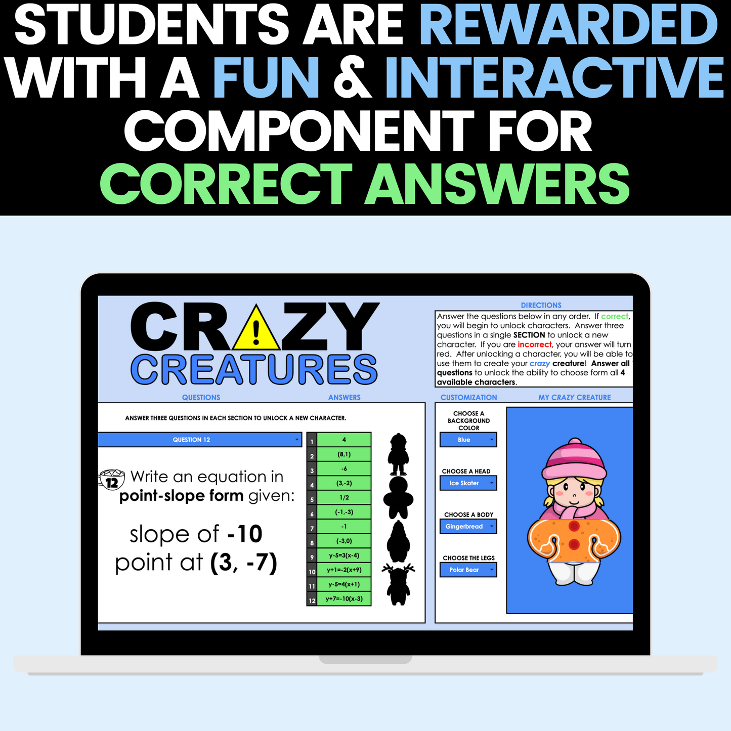 Algebra 1 Winter Activities Google Sheets and Worksheets BUNDLE