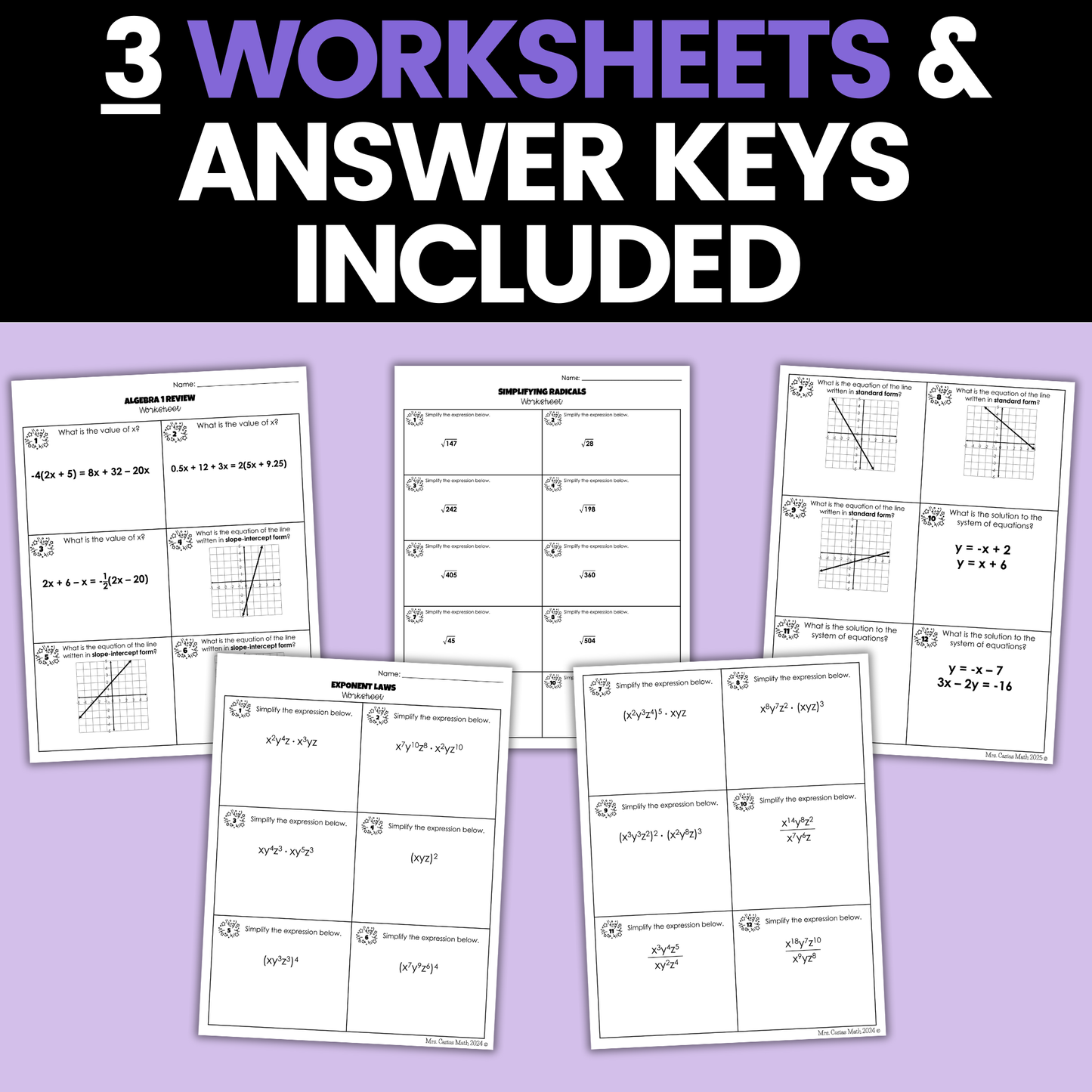 Algebra 1 New Years Activities Google Sheets Digital and Worksheets BUNDLE