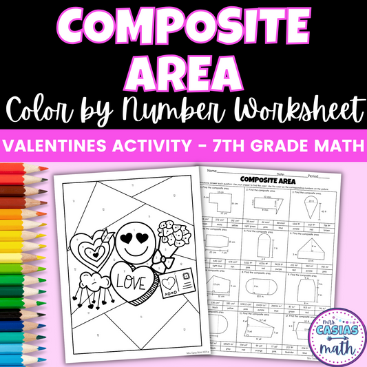 Valentines Day Math Activity Area of Composite Figures Coloring Worksheet