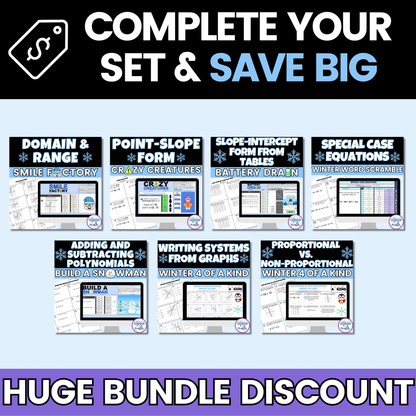 Algebra 1 Winter Activities Google Sheets and Worksheets BUNDLE