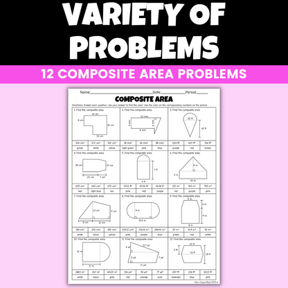 Valentines Day Math Activity Area of Composite Figures Coloring Worksheet
