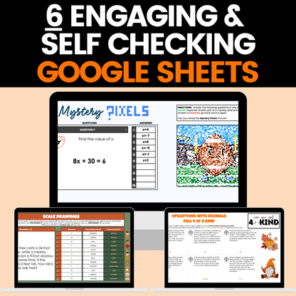 Fall Math Activities 7th Grade Google Sheets and Worksheets BUNDLE