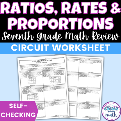 Ratios, Rates and Proportions Worksheet Self Checking Activity 7th Grade Math