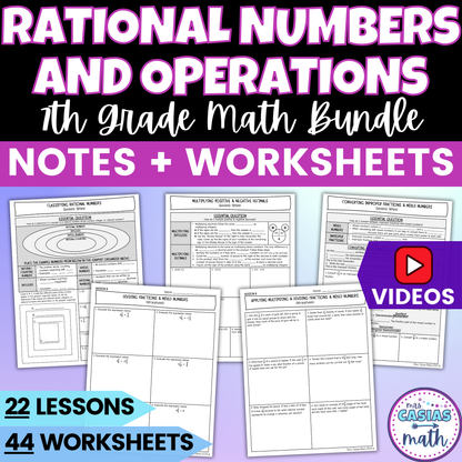 Operations with Rational Numbers Guided Notes and Worksheets BUNDLE 7th Math