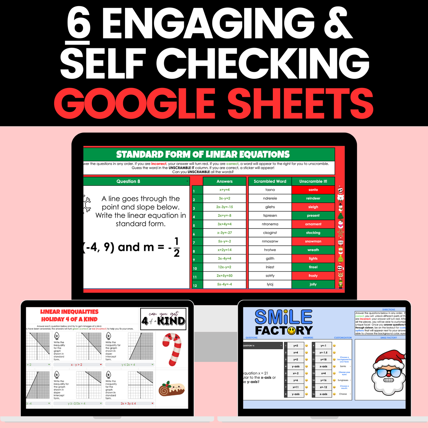 Algebra 1 Christmas Holiday Activities Digital and Worksheets BUNDLE