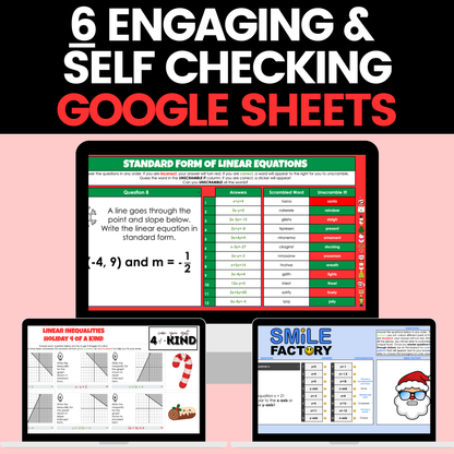 Algebra 1 Christmas Holiday Activities Digital and Worksheets BUNDLE