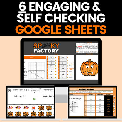 Halloween Math Activity Google Sheets and Worksheets BUNDLE Algebra 1