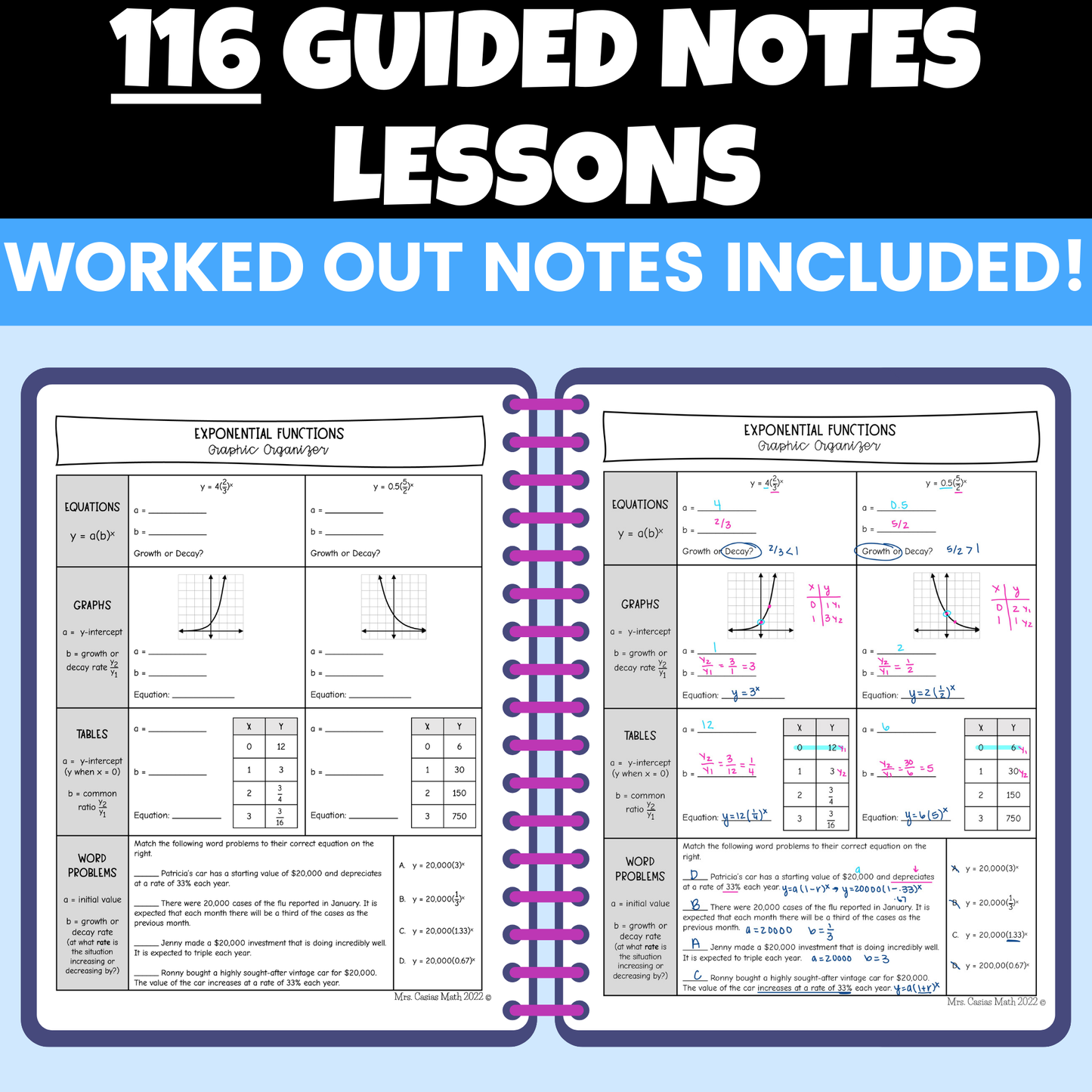 Algebra 1 Guided Notes and Differentiated Worksheets Mega Bundle Entire Year