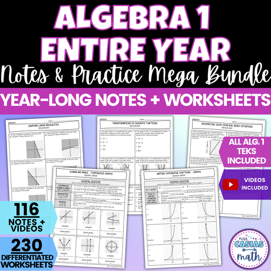 Algebra 1 Guided Notes and Differentiated Worksheets Mega Bundle Entire Year