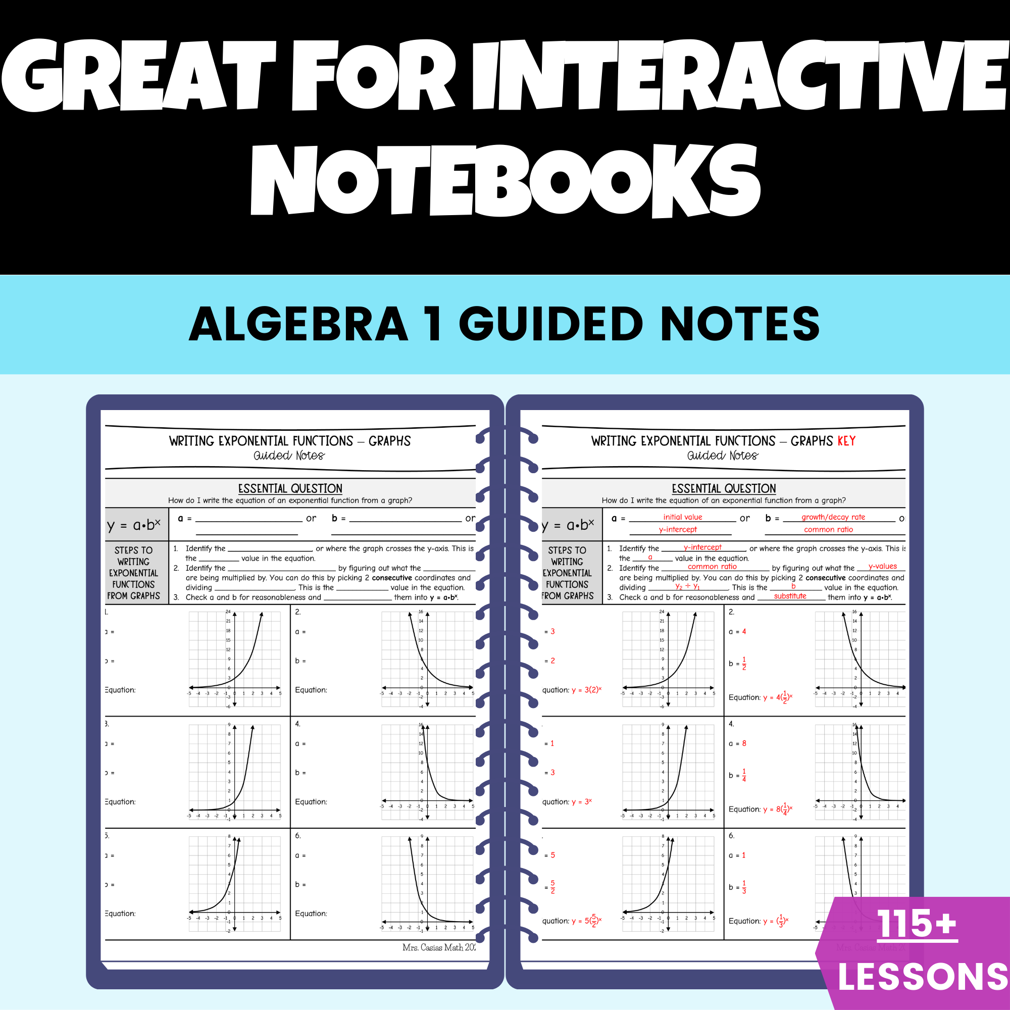 Math Problems Algebra 1 Notes.pdf Algebra 1 Guided Notes Lessons BUNDLE Entire Year – Casias Math