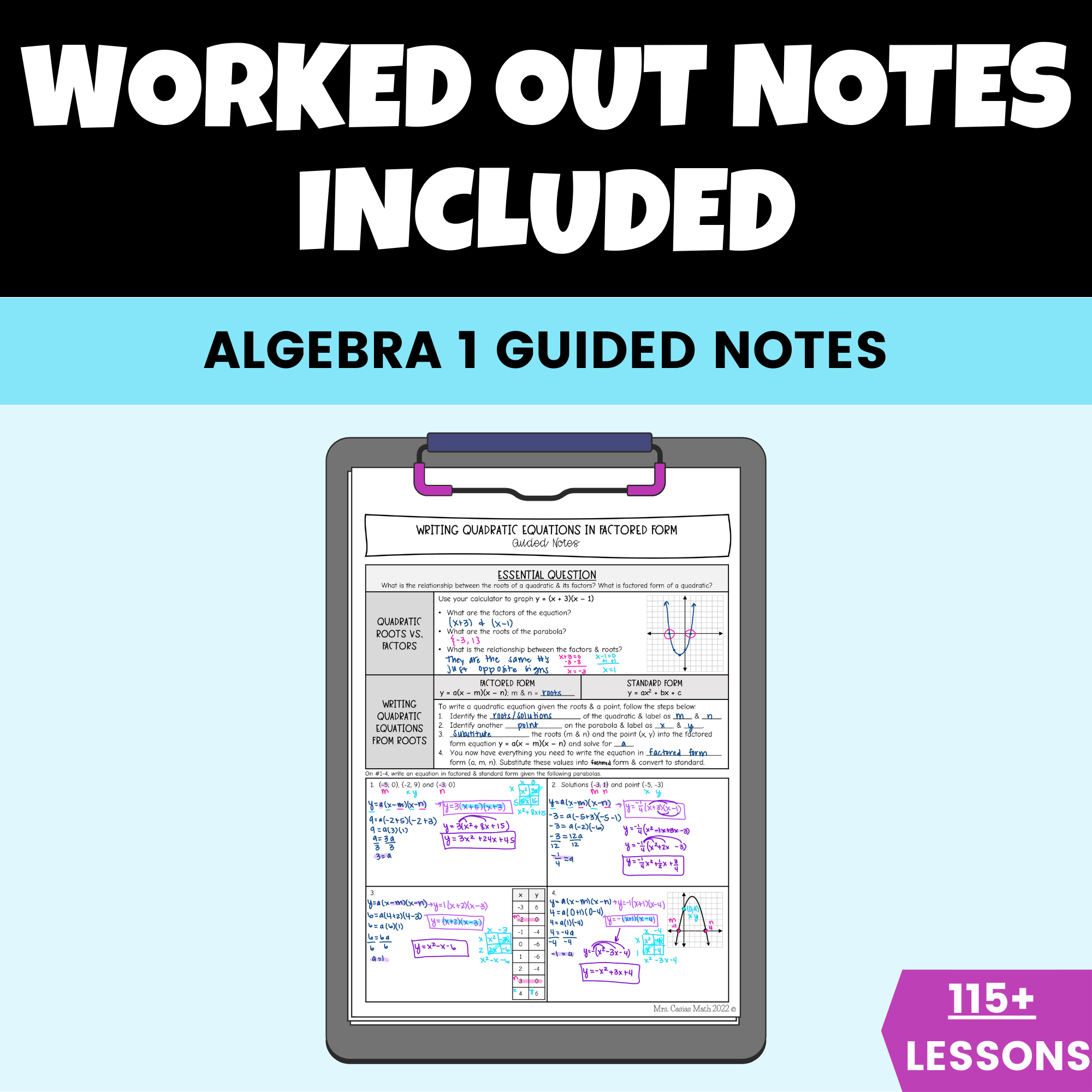 Math Problems Algebra 1 Notes.pdf Algebra 1 Guided Notes Lessons BUNDLE Entire Year – Casias Math