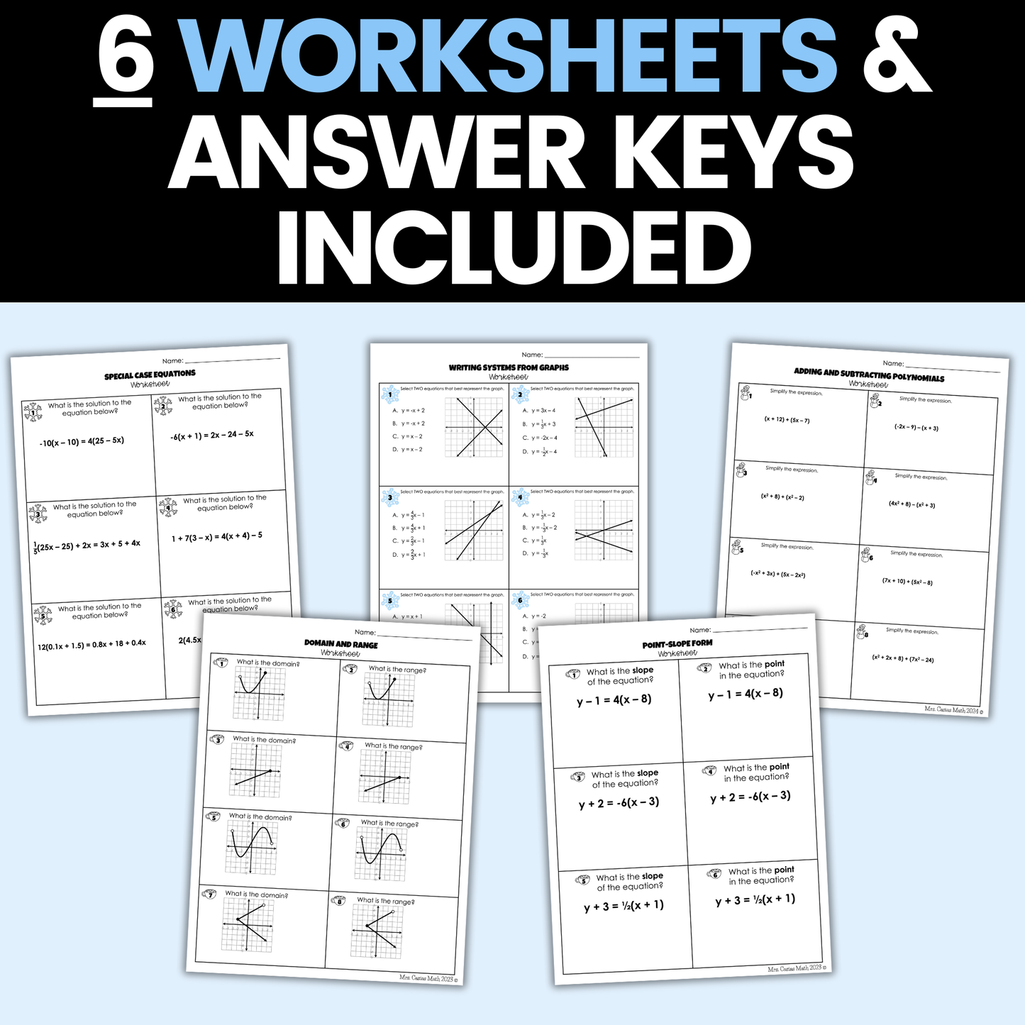 Algebra 1 Winter Activities Google Sheets and Worksheets BUNDLE