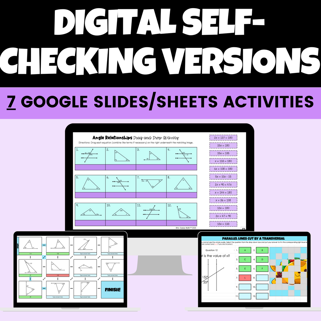 Angle Relationships Digital Activities and Worksheets 8th Grade Math ...