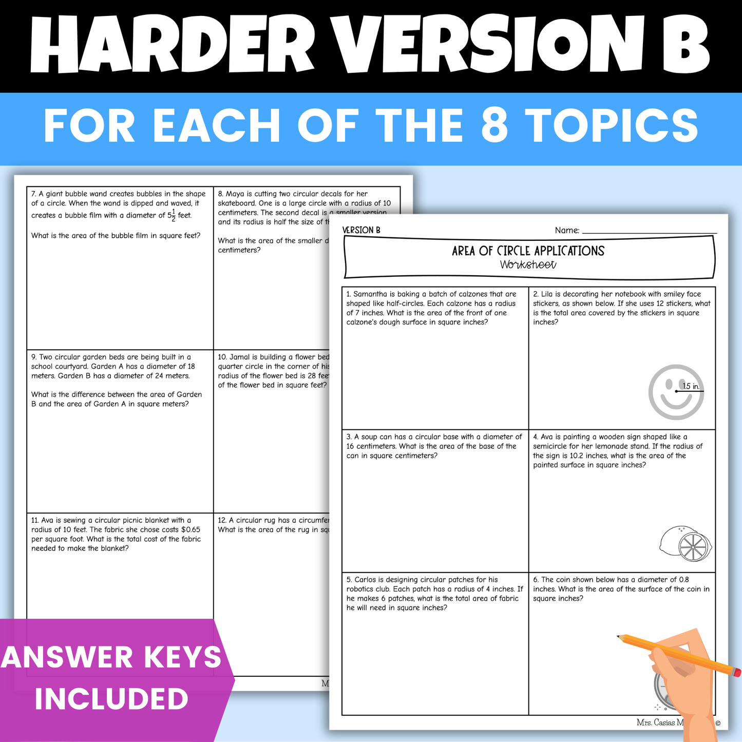 Area and Circumference of Circles Differentiated Worksheets BUNDLE 7th Grade Math