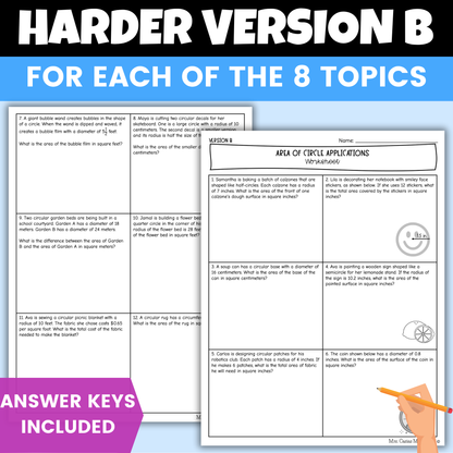 Area and Circumference of Circles Differentiated Worksheets BUNDLE 7th Grade Math