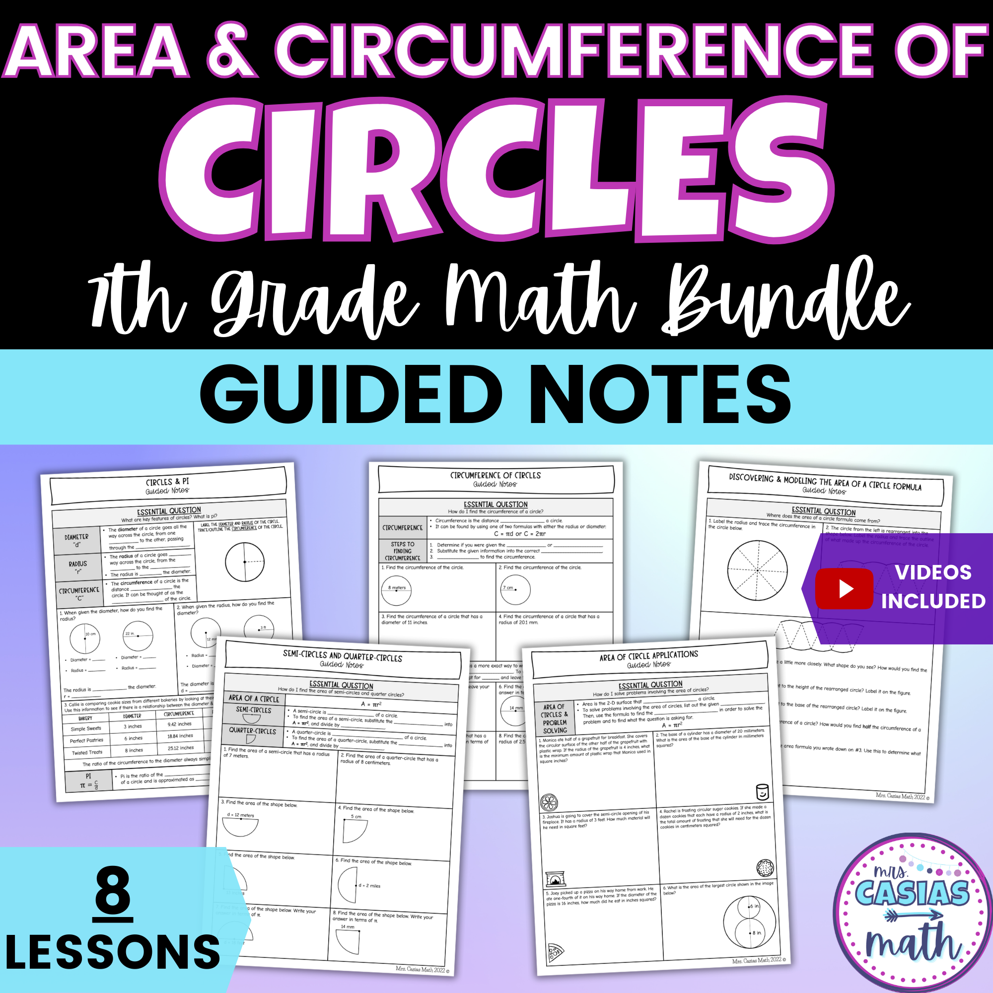 Area and Circumference of Circles Guided Notes Lessons 7th Grade Math ...
