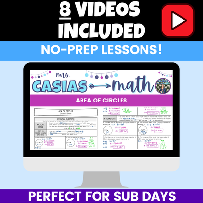 Area and Circumference of Circles Notes and Worksheets BUNDLE 7th Grade Math