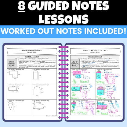 Area of Composite Figures and Nets Guided Notes Lessons BUNDLE 7th Grade Math