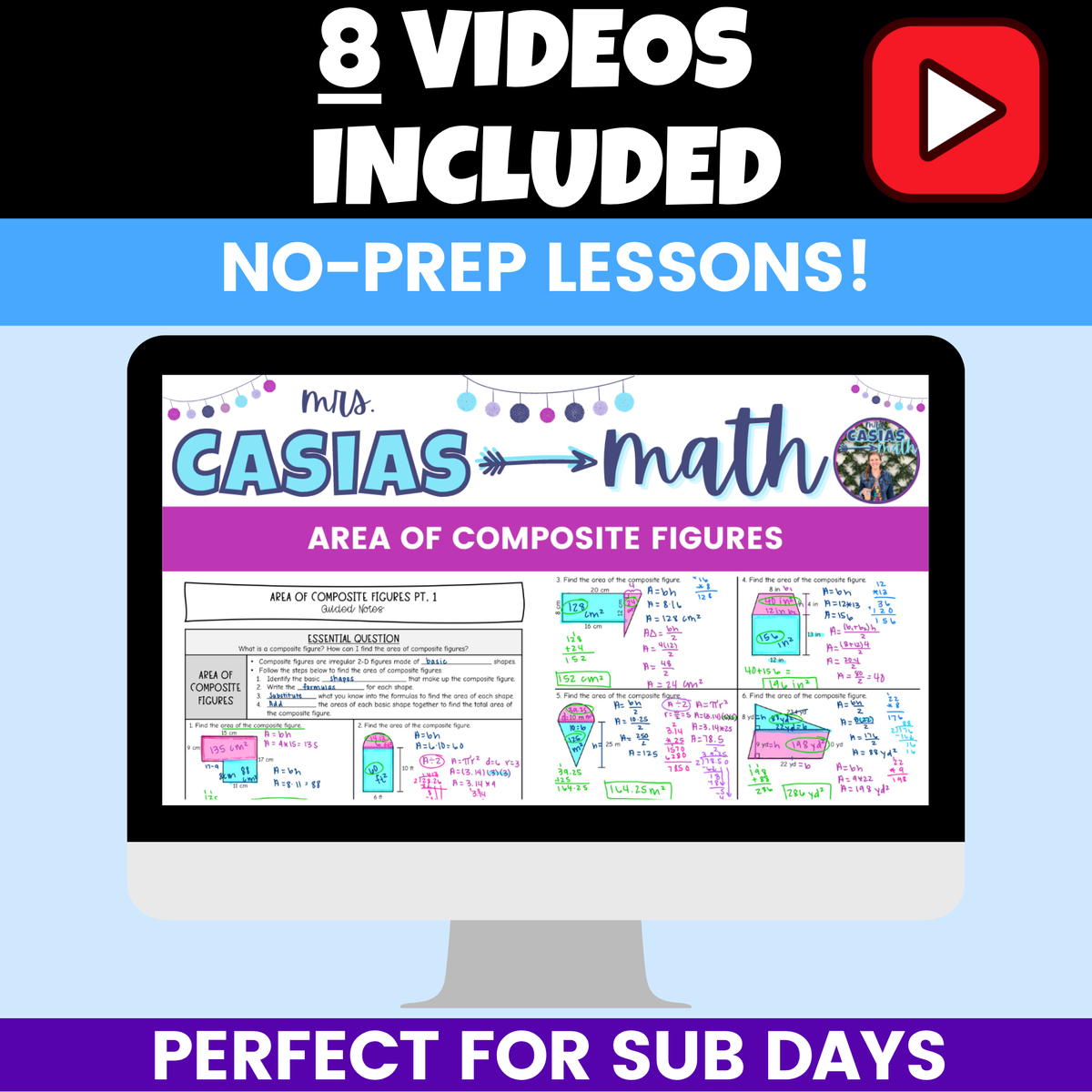 Area of Composite Figures and Nets Guided Notes Lessons BUNDLE 7th Grade Math