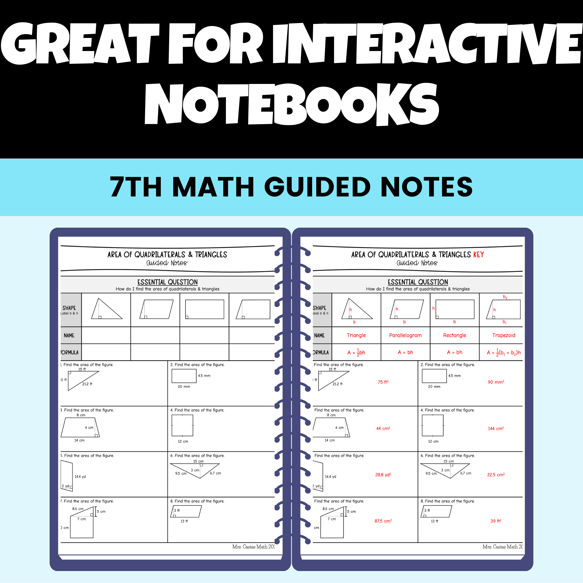 Area Study Notes Area of Composite Figures and Nets Guided Notes Lessons 7th Grade Math ...