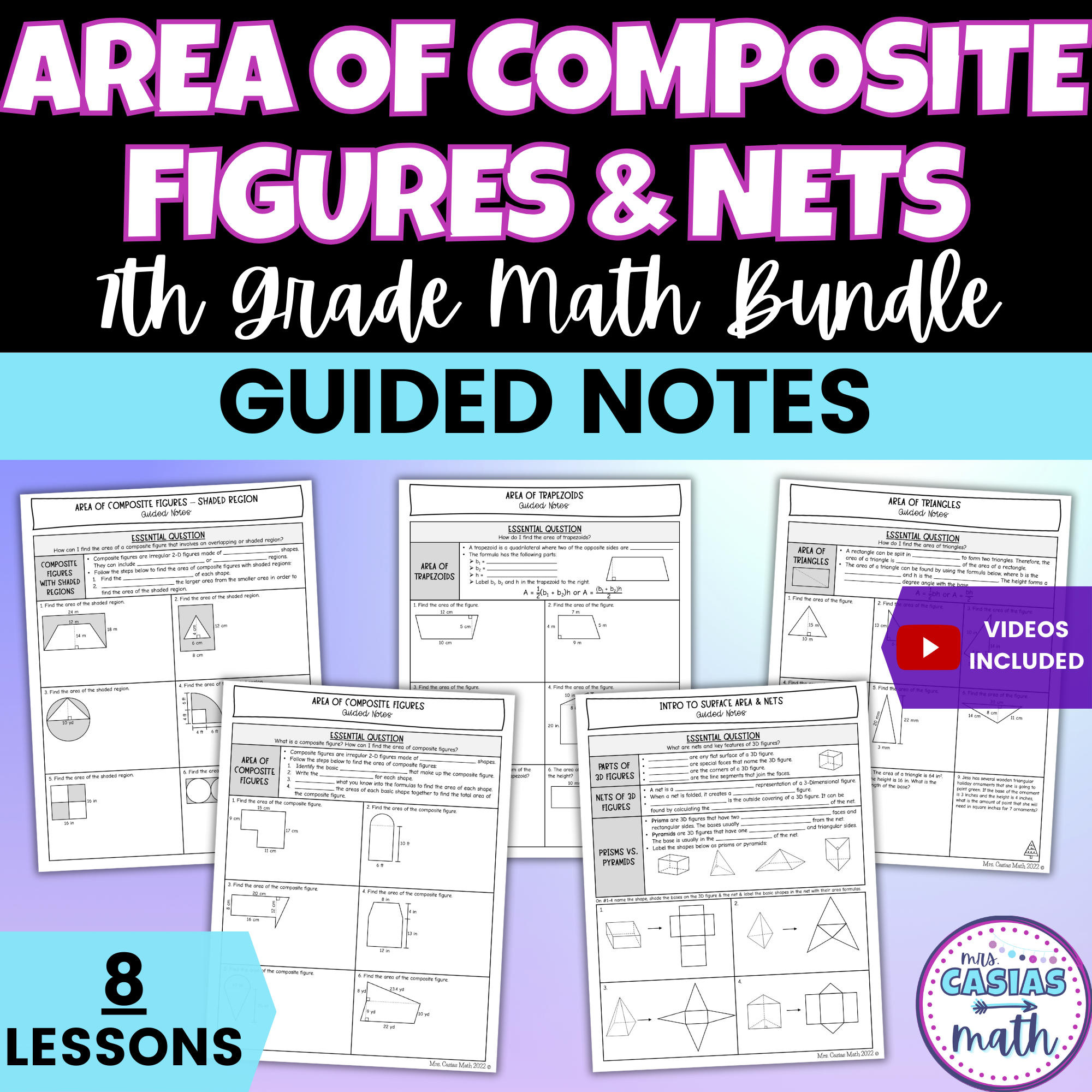 Area of Composite Figures and Nets Guided Notes Lessons 7th Grade Math ...