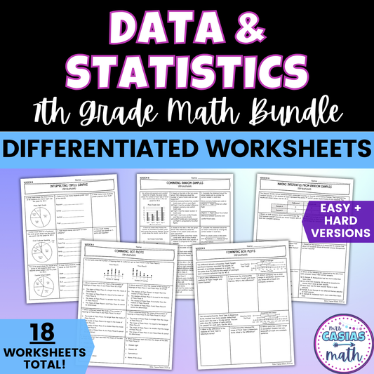 Data and Statistics Differentiated Worksheets BUNDLE 7th Grade Math