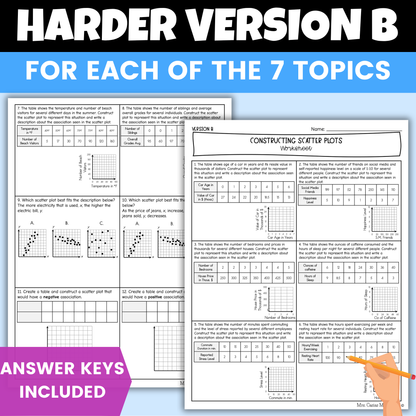 Data and Statistics Differentiated Worksheets 8th Grade Math