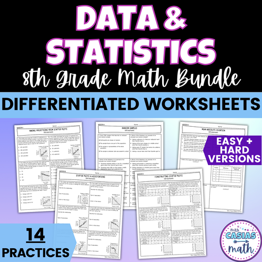 Data and Statistics Differentiated Worksheets 8th Grade Math