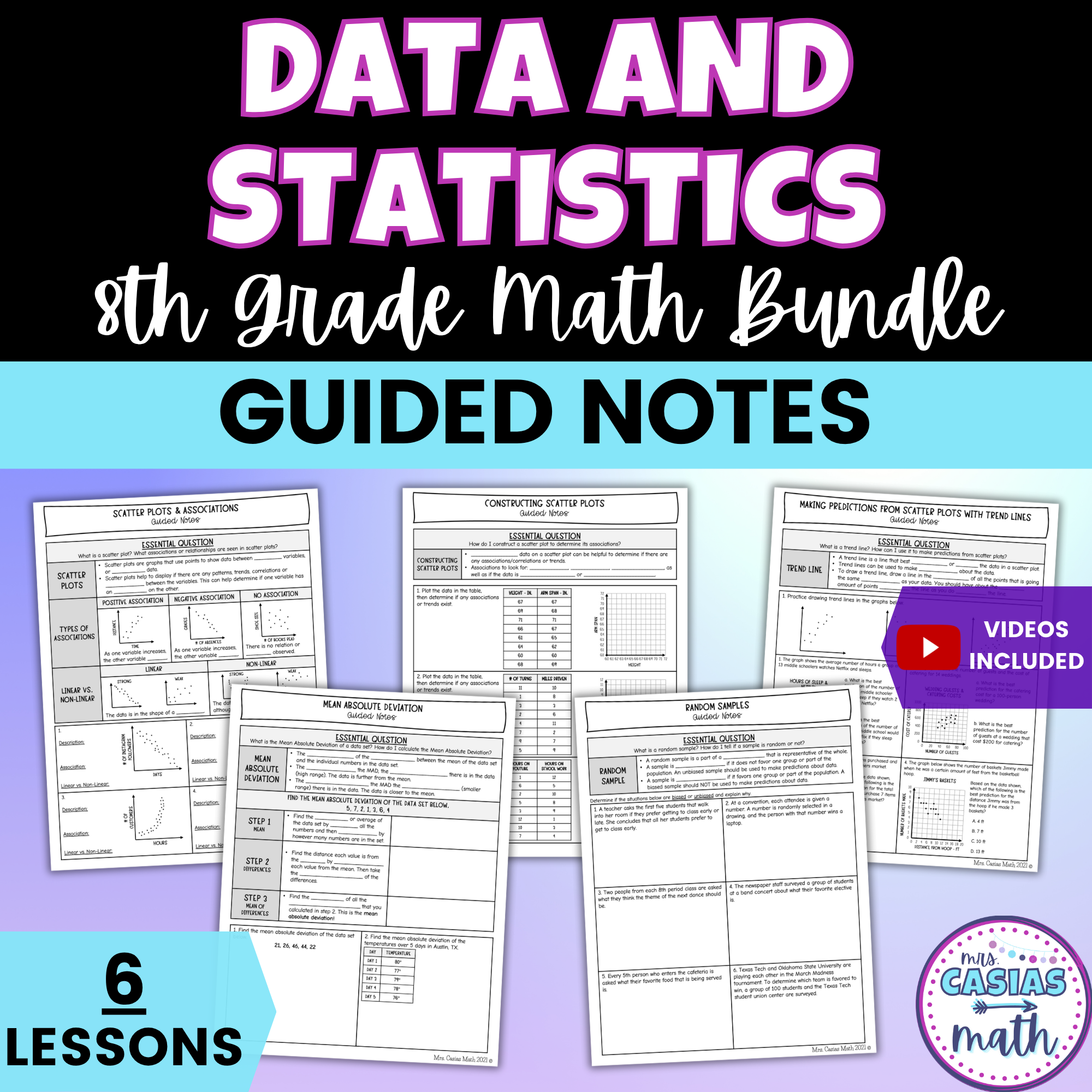 Data and Statistics Guided Notes Lessons 8th Grade Math – Casias Math