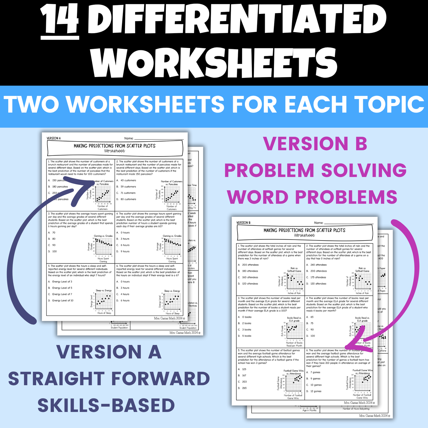 Data and Statistics Differentiated Worksheets 8th Grade Math