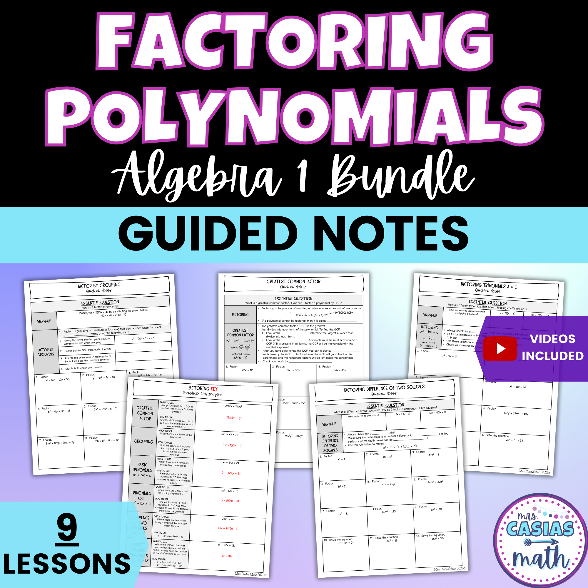 Factoring Polynomials Guided Notes Lessons Algebra 1 – Casias Math