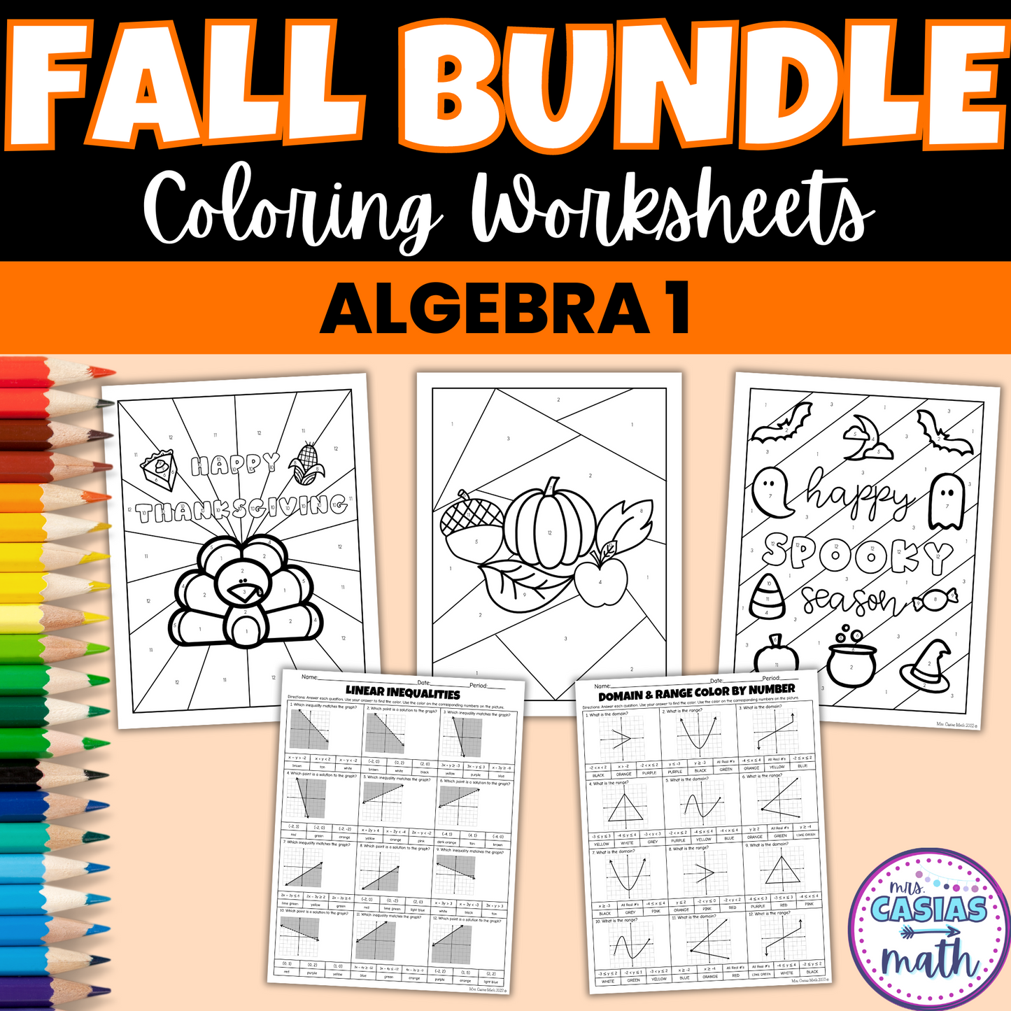 Fall Math Activities Coloring Worksheets Algebra 1