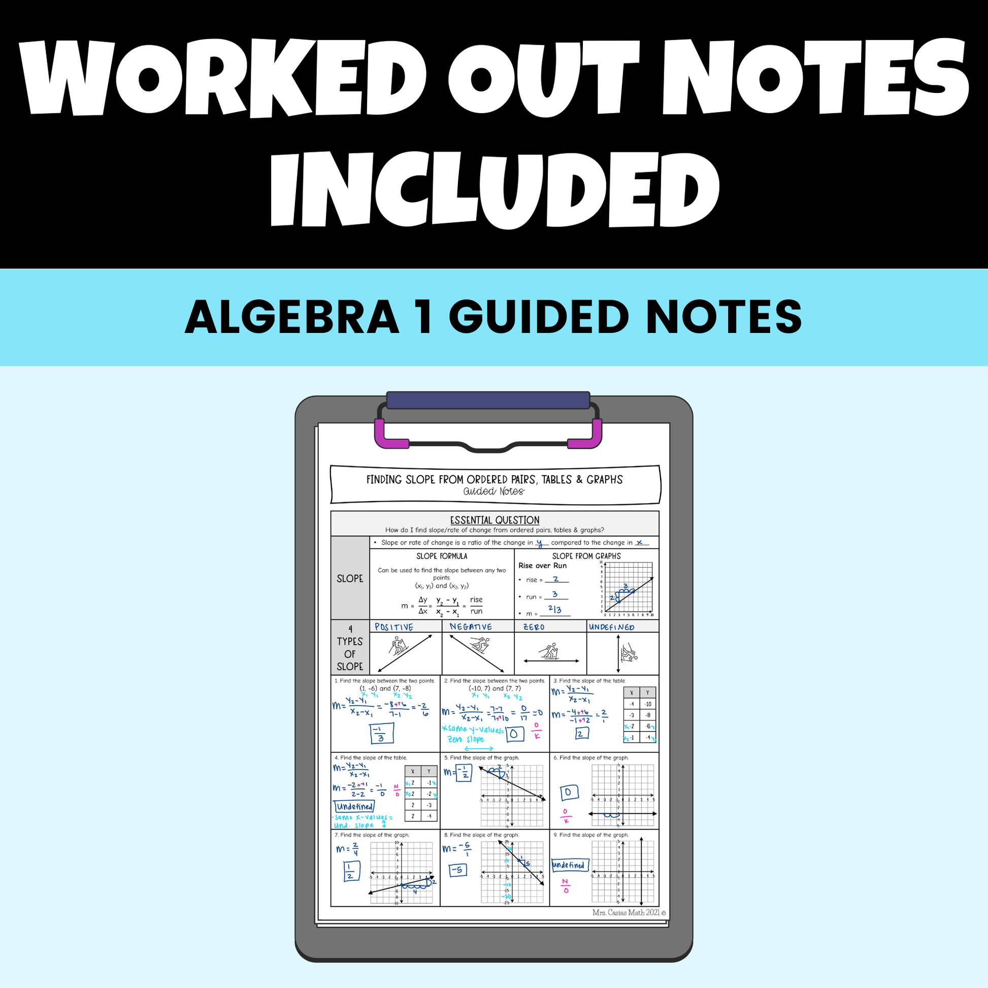Algebra 1 Math Topics Intro to Linear Equations Guided Notes Lessons Algebra 1 – Casias Math