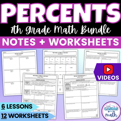 Percent Proportion & Percent of Change Notes & Worksheets BUNDLE 7th Grade Math