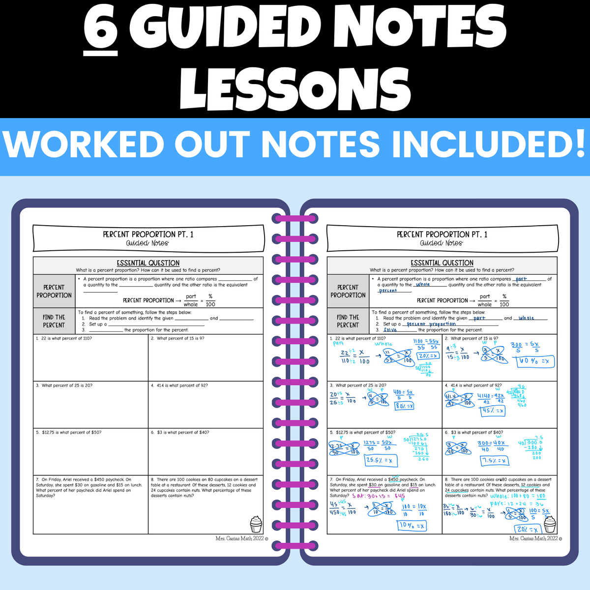 Percent Proportion & Percent of Change Notes & Worksheets BUNDLE 7th Grade Math