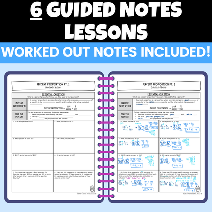 Percent Proportion & Percent of Change Notes & Worksheets BUNDLE 7th Grade Math