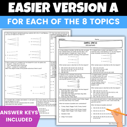 Probability Differentiated Worksheets BUNDLE 7th Grade Math
