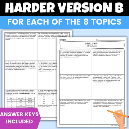 Probability Differentiated Worksheets BUNDLE 7th Grade Math