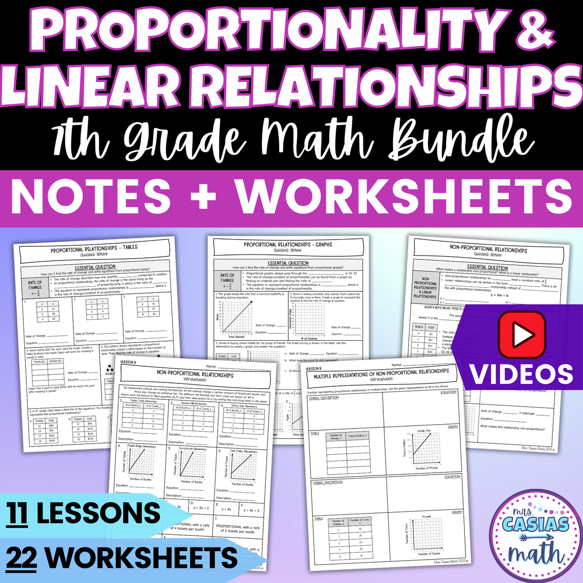 Proportionality Linear Relationships Notes Worksheets BUNDLE 7th Grade Math