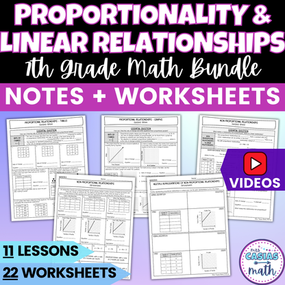 Proportionality Linear Relationships Notes Worksheets BUNDLE 7th Grade Math
